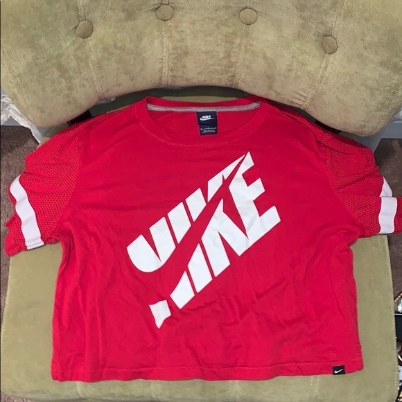 Nike Tops - Red Nike Crop Top with mesh sleeves. Size M.
